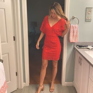 Lulus coral/red lace dress